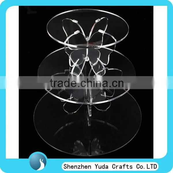 hot sale 3 tiers wedding cake stand clear acrylic unique butterfly cupcake stand for sale