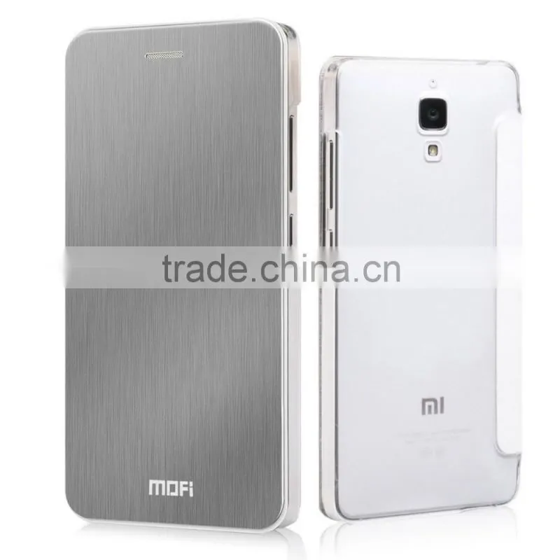 Brushed Aluminum Skin Folio Leather Case Cover for Xiaomi 4 MI4, for Xiaomi 4 case, New case for Xiaomi MI 4