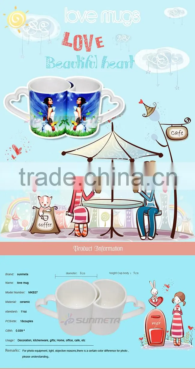 heart shape ceramic couple mug,wholesale white couple mug