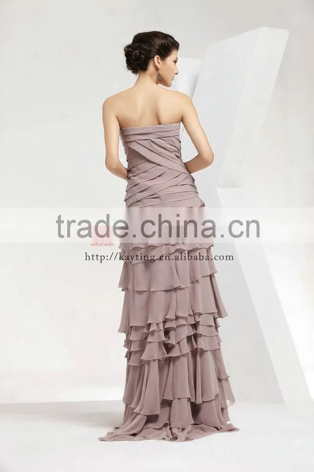 Elegant ruffle chiffon long chiffon gown manufacturers in china