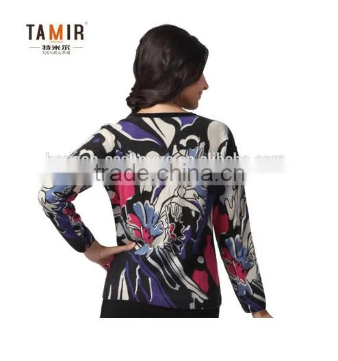 Ladies Cashmere Knit Pullover Sweater, Ladies Elegant Full Print Sweater