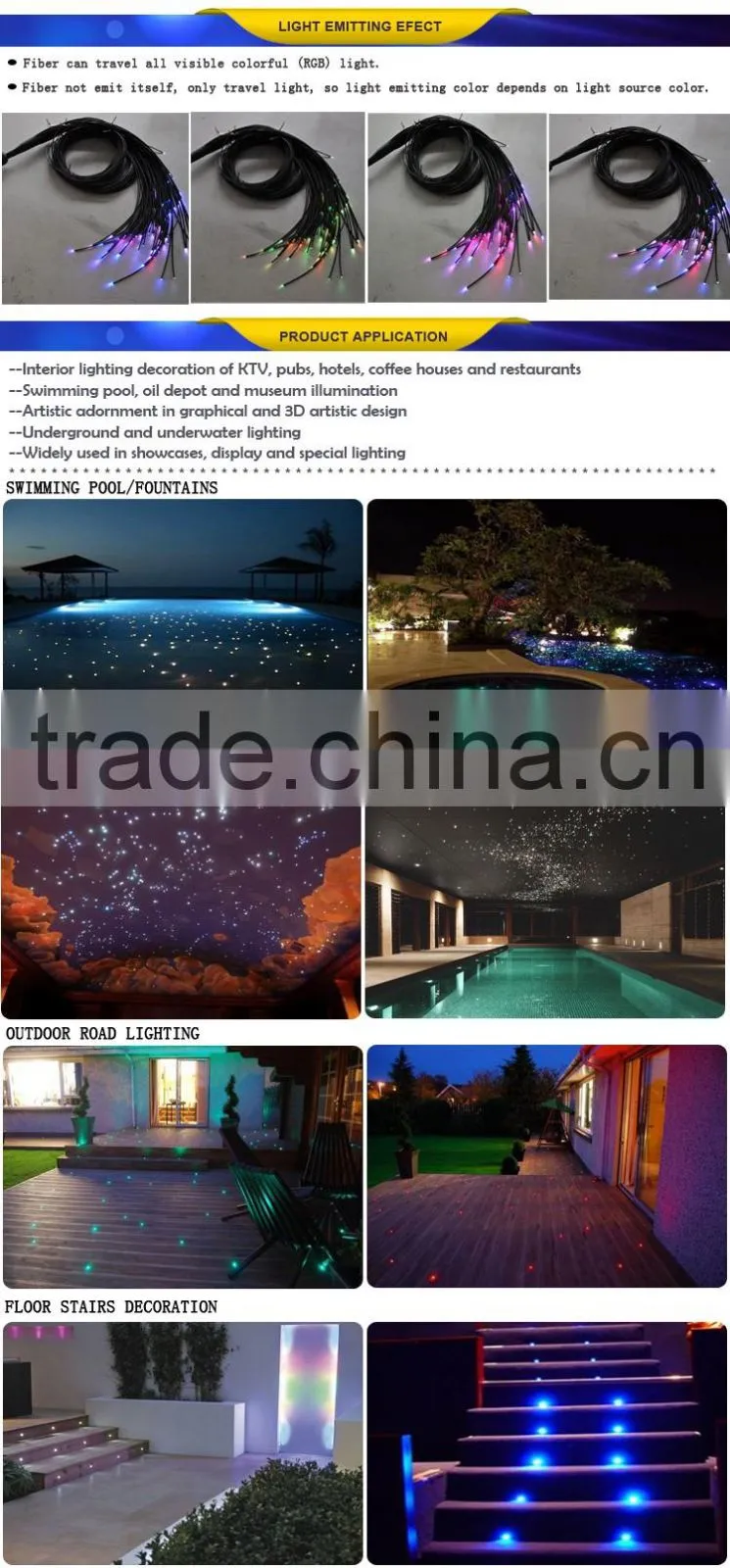 7*0.75 multi-strand PMMA end glow optic fiber with black PVC for humid area
