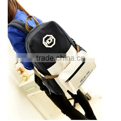 Hot Sell Korea Design Canvas Girl's Backpack with Pouch (BJMHT001)