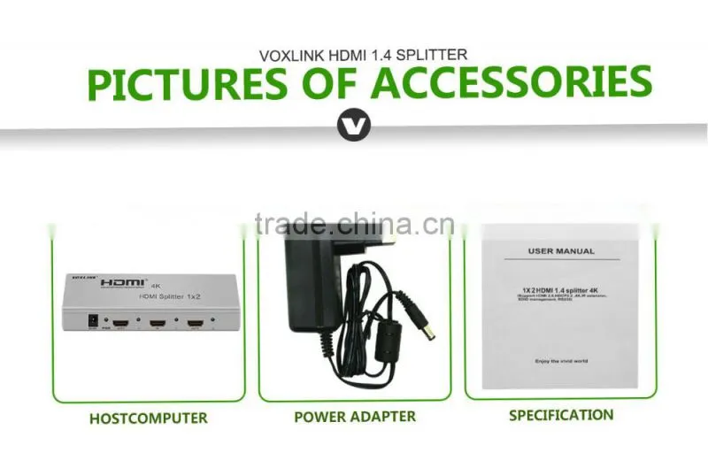 New Arrival 1x2 VOXLINK 4K HDMI splitter UL For HDMI 1.4,HDCP1.4 ,4K,IR extension, EDID management, RS232