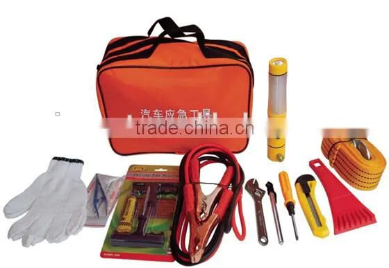 H90166 Car emergency tools triangle kit, car first aid kit, tow rope and booster cable V-QZH71