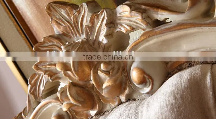 Luxury solid wood home furniture flower carving fabrice sofa set