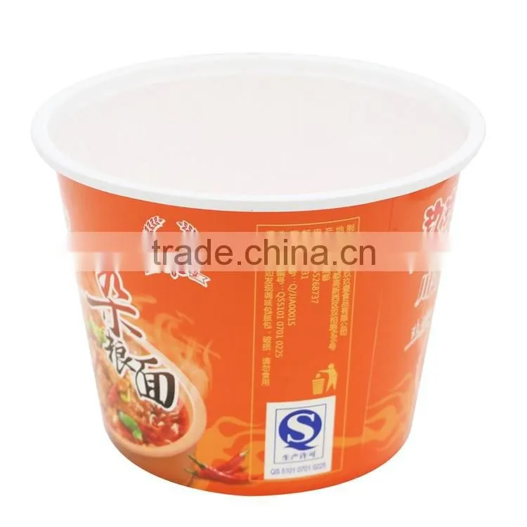 Plastic Noodle Bowl with IML Printing,Round Shape Disposable Noodle Containers with Lids