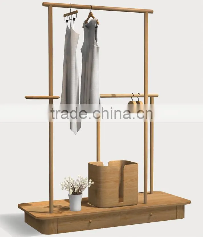 Modern Fashion Solid Wood Clothes Tree Stand Coat Racks With Drawer