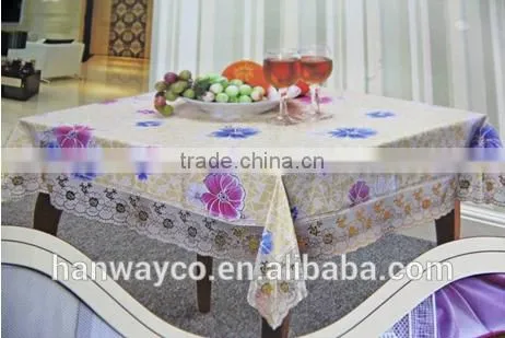 Square tablecloth Tablecloth stocklot PVC non-woven fabric flower design Square tablecloth with 3 inch lace