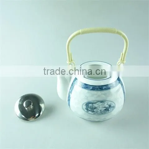 Decal ceramic teapots with iron cover and plastic handle in stocklot