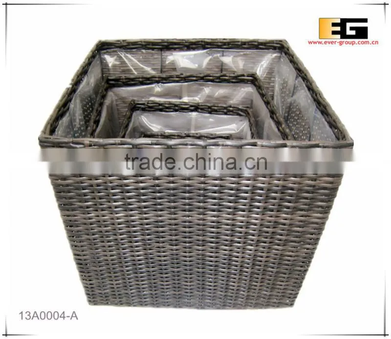 PE/Plastic rattan square with liner deco flower vase