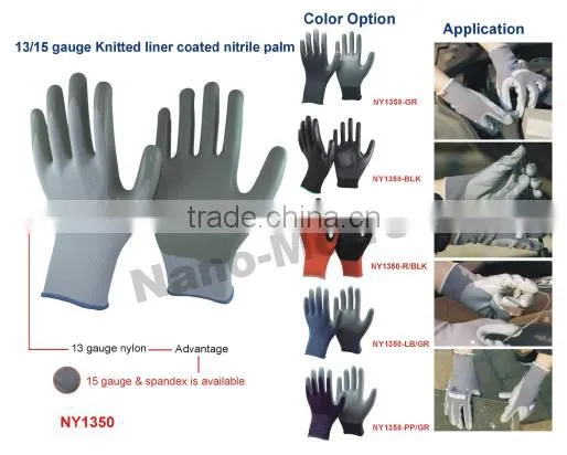 NMSAFETY 13 G Black nitrile coated gloves car assembly glove Nitrile Work Gloves