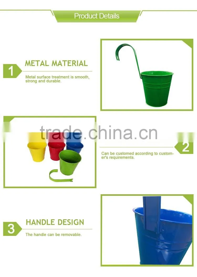 Metal Wall Buckets Planter Home Decor Flower Pot Hook Bright color Balcony Hanging Metal Hook Flower Pot
