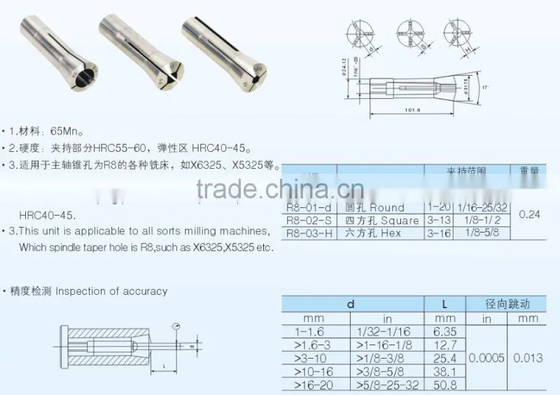 13pcs/set R8 collets set 1/8"-7/8" by 1/16"