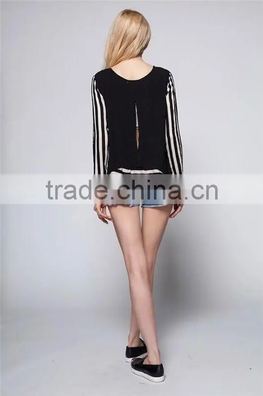 Women's Boat Neck Key Hole Back Long Sleeve Shirt Summer Casual Blouse