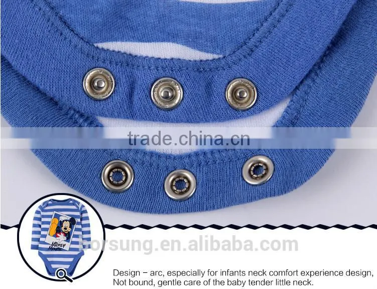 2015 newest arrival blue white stripes boys wear Bodysuits long sleeve printed cartoon mouse Newborn Baby Clothes baby romper
