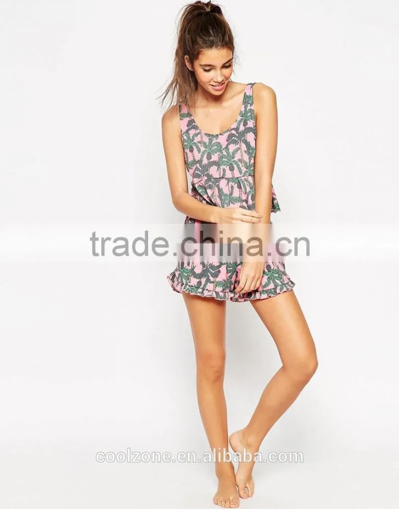 Relaxed fit scoop neck all over printed pajama women adult pajama