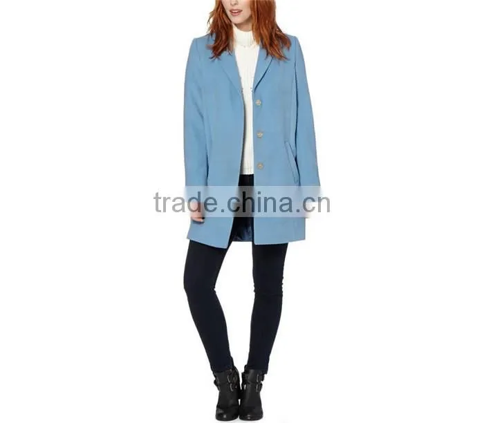 light blue single breasted three quarter length ladies long coats