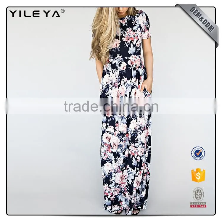 Custom made women summer floral one piece long dress ,women floral maxi dress beach