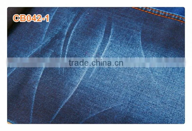 Indigo Cotton Spandex French Terry Knitted Denim Fabric for Jeans