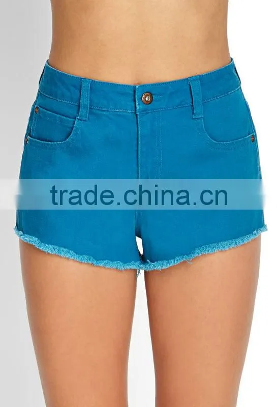 Custom Solid Color Casual Women Denim Shorts,Wholesale Women Casual Wear Denim Shorts In China