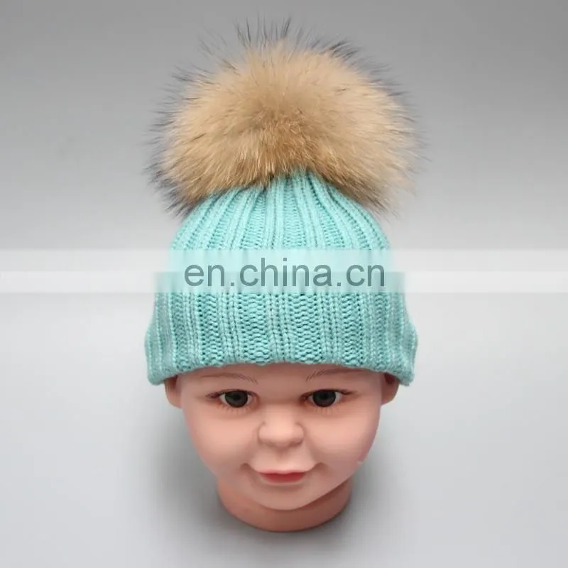 2015 New Year Product Cute Fashion Knit Kids Hats Fur Pom Pom Crochet Baby Hats