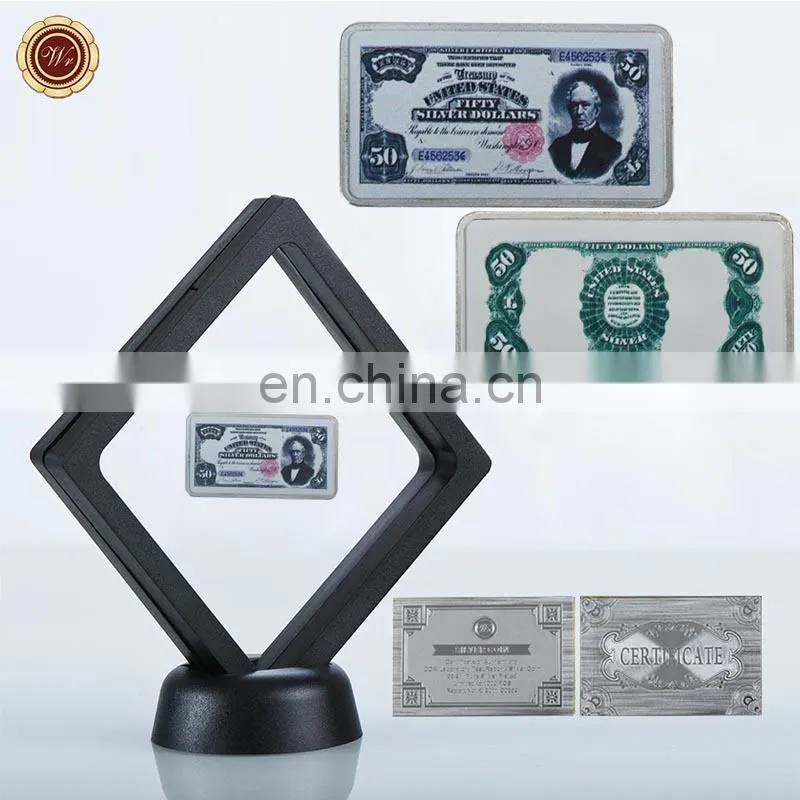 WR Year 1891 USD 50 Challenge Silver Bullion Bar with Floating Display Case Metal Silver Bar for Thanksgiving Day Gifts