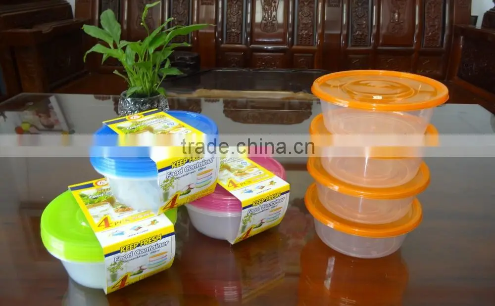Supermarket set of 4 pcs round plastic food storage container / food storage box 650ml