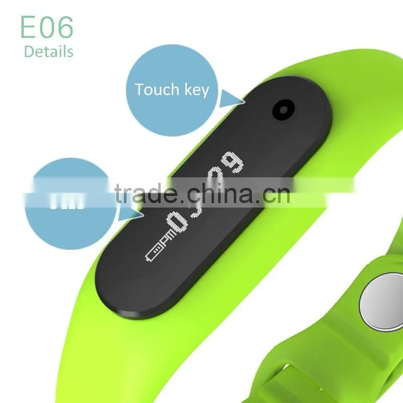 text message/Tracking motion/music play/Fine phon/sleeping monitor/Touch screen E06 Smart Bracelet