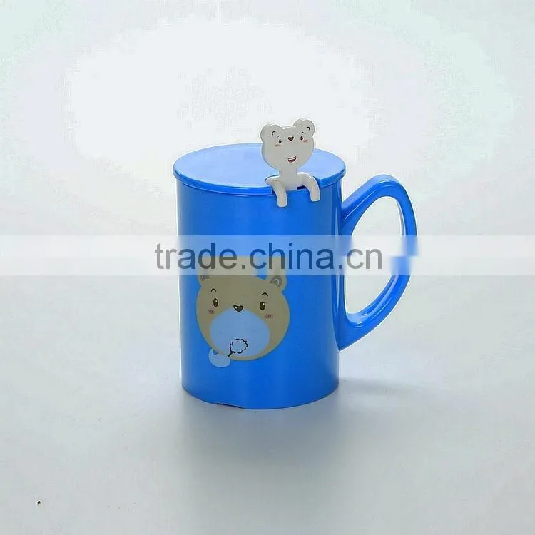 Reusable Cartoon Plastic Cups with handle,lid and spoon--Blue
