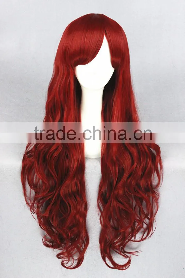 High Quality 80cm Long Curly Dark Red Synthetic Anime Lolita Wig Cosplay Costume Fashion Hair Wig Party Wig