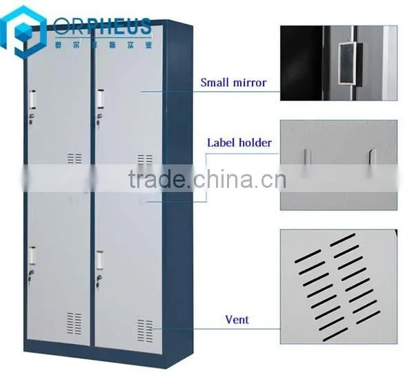 Promotional unassembled double tier 4 doors metal wardrobe lockers for school gym locker