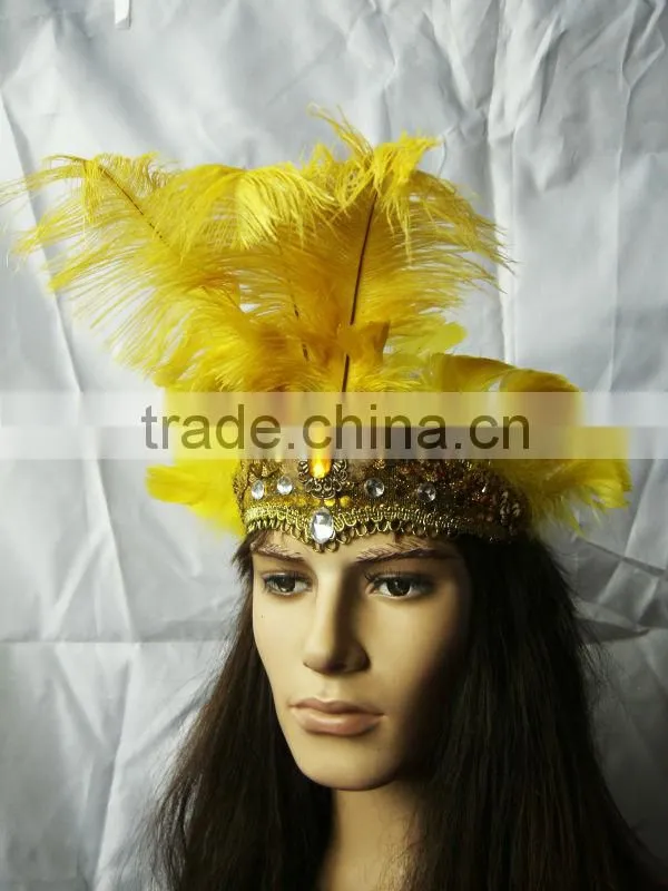 Carnival Headdress Hand Painted(Yellow Color) Lady Headdress With Long Feather