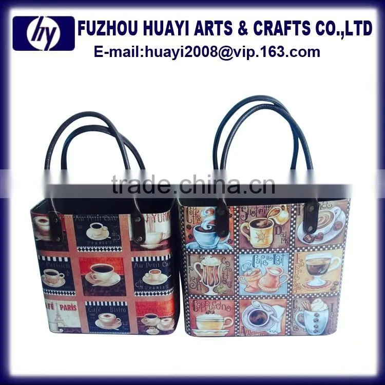 New design mini gift basket of empty customize pu leather basket for gift