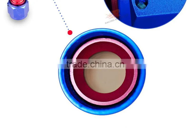 Aluminum oil cooler push on fitting 45 degree push on hose end blue and red 10-045-10