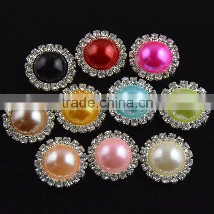 14MM to 22MMM in Stock tWholesales Colorful Silver Plated Alloy Pearl Crystal Rhinestone Button For Jewelry Garment Accessory