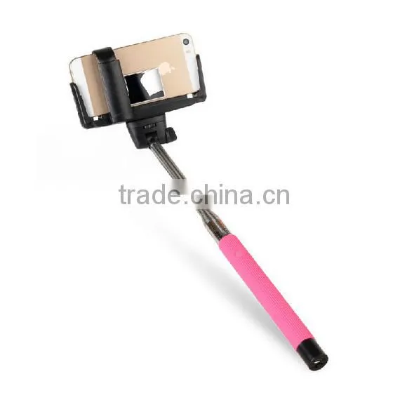 2015 wholesale Fashion fodable pocket cable monopod bluetooth selfie stick with mirror
