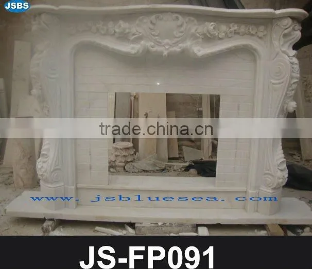 Yellow marble fireplace with lion statue