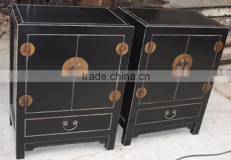 Distressed black color antique night stand, bedside cabinet