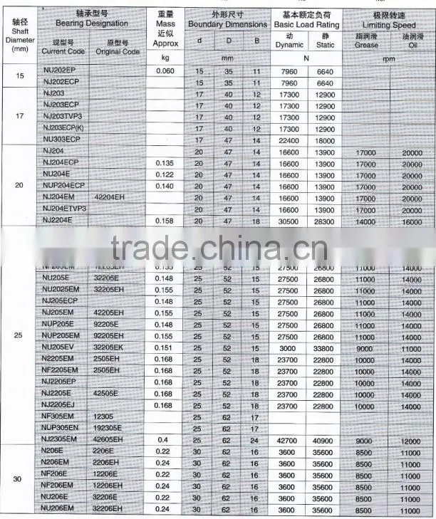 High Quality and High Speed Cylindrical Roller Bearing N207E
