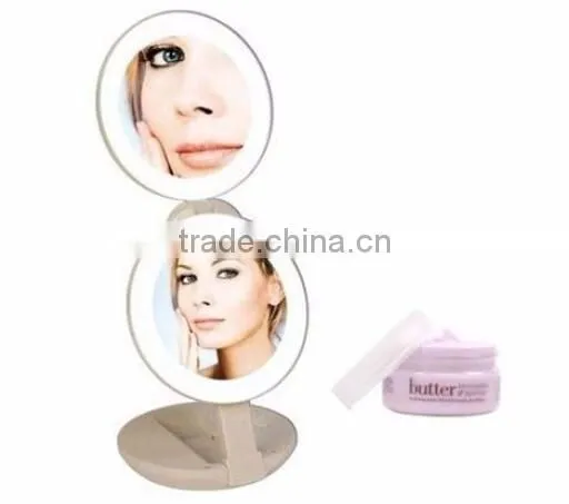 Wholesale 2 sides Magnifying Folding LED 1x & 10X Magnification Cosmetic Lighted Travel LED Light Makeup Mirror