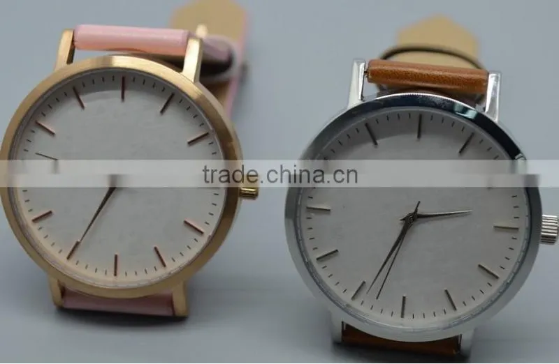 Simple style leather band wrist watch for gentlemen