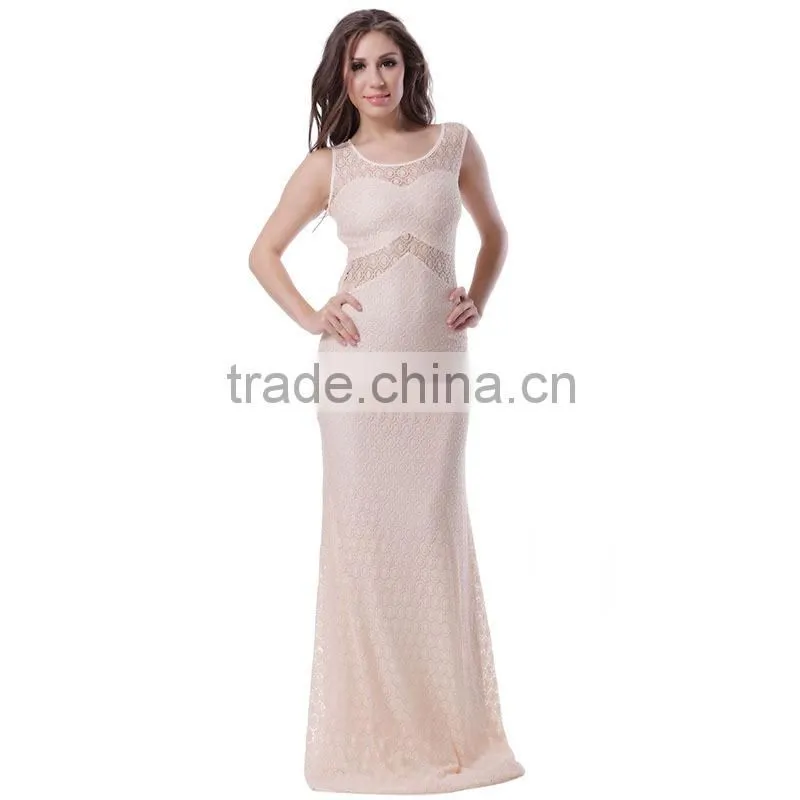 Hot!! High quality with wholsale price best selling long scoop neck two tone evening dress