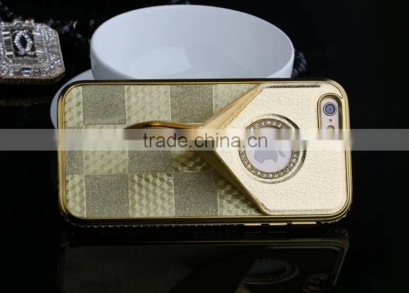 PU Leather and Diamond Metal Stands Function Phone Cases for iPhone 6