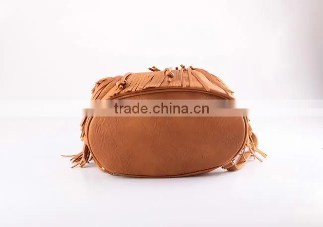 4762 Bohemia Style Tassels Featured Brown PU Material High Quality Women Backpack