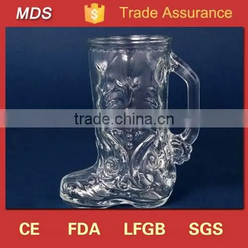 Engraved custom made cheap glass boot fancy mugs