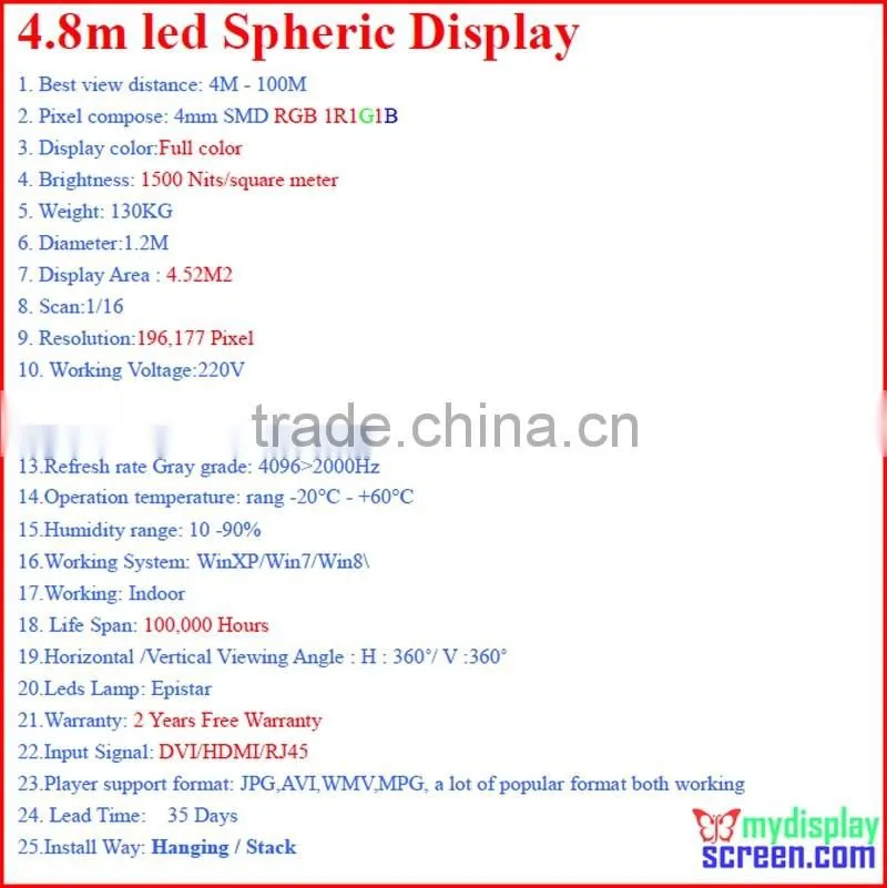 p4.8 HD full color led spheric display, led ball screen,indoor use for event and event video show