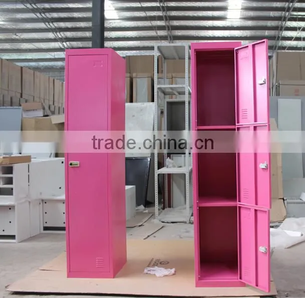 Number lock 3 tier pink metal locker cabinet
