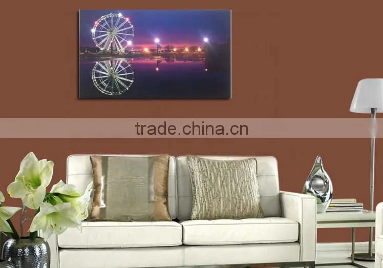 Ferris wheel LED lighted canvas wall art printing, beautiful landscape, home decoration