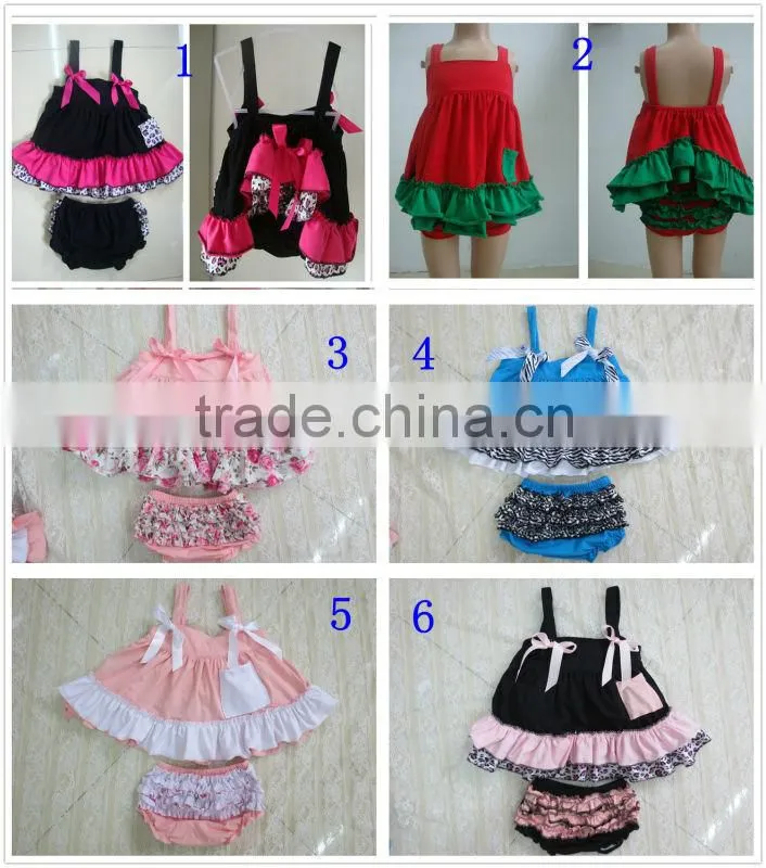 2013 lastest new design Wholesale cotton chevron swing top with bloomer set for baby